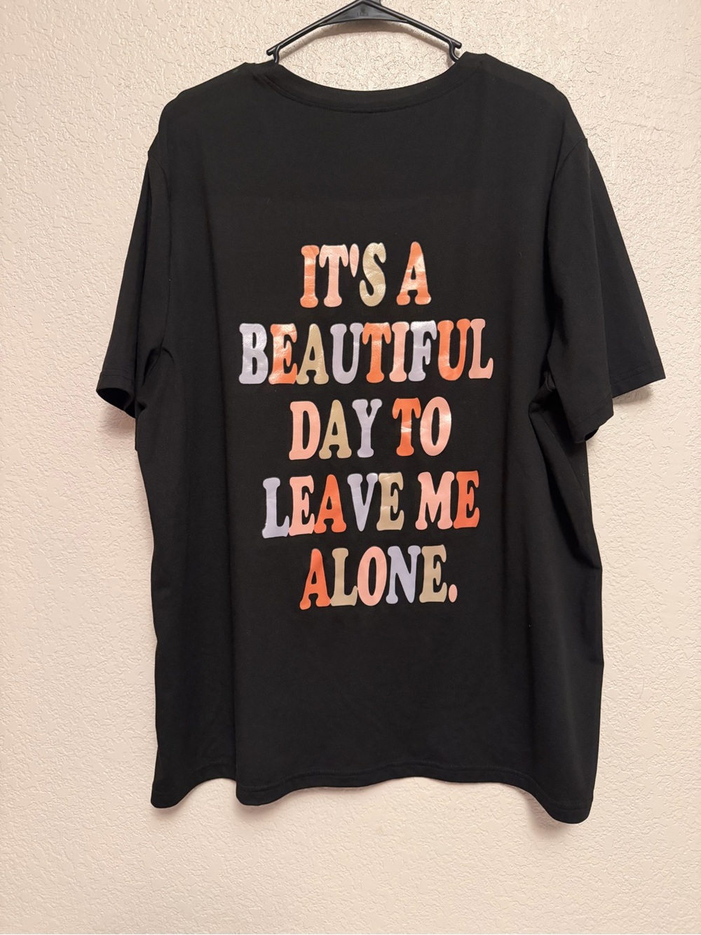 Black Graphic Tee with Multicolor Slogan
